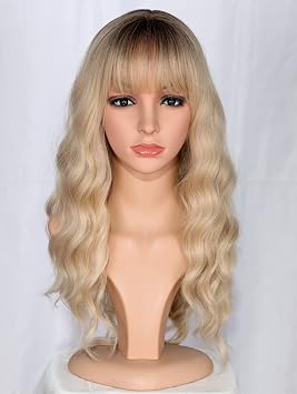 Medium Long Blonde Wavy Wigs For Women Synthetic Full Hair Wigs With Bangs For Daily Use Blonde