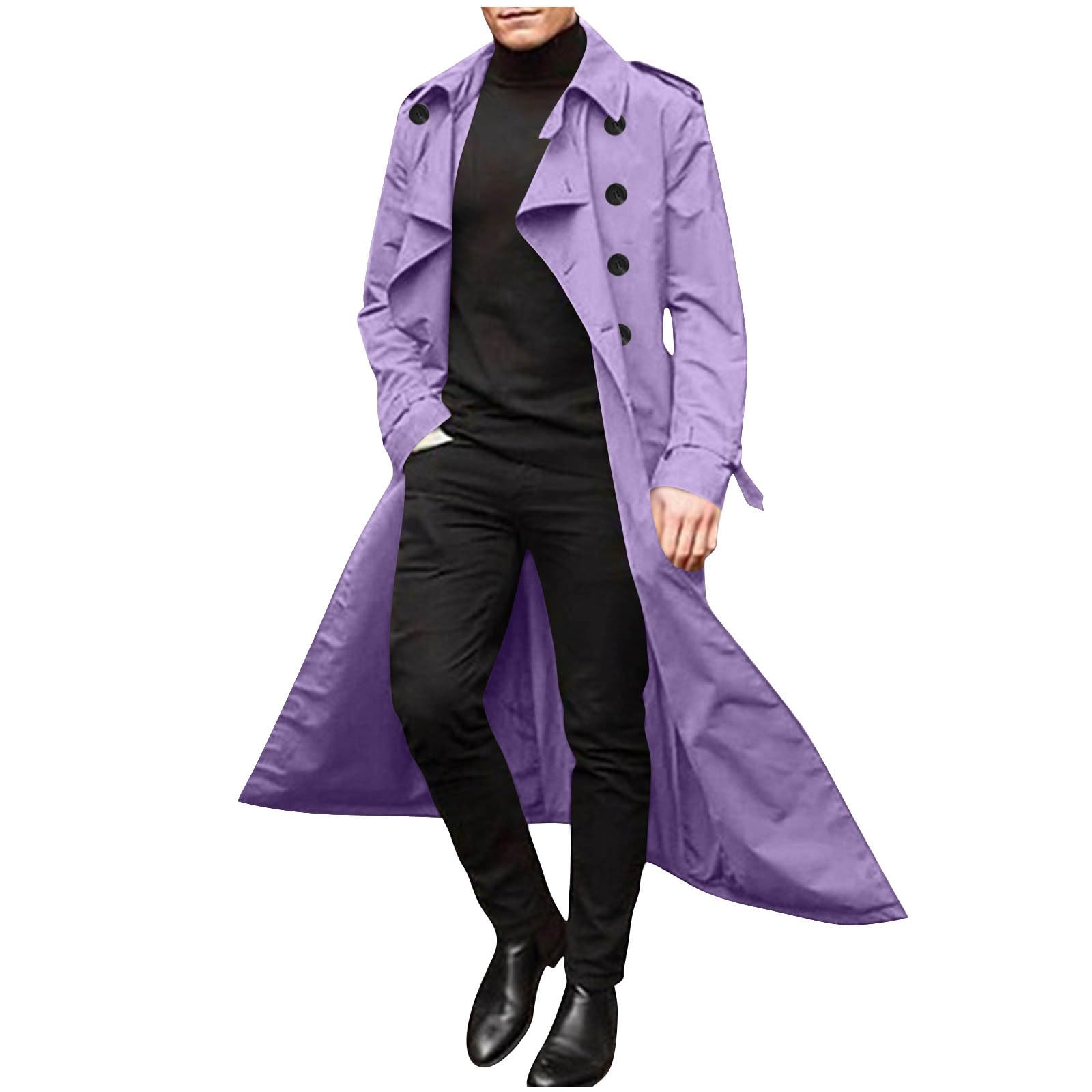 Men Long Trench Coat Lightweight Peacoat Double Breasted Trench Coat Casual Open Front Cardigan with Lapel