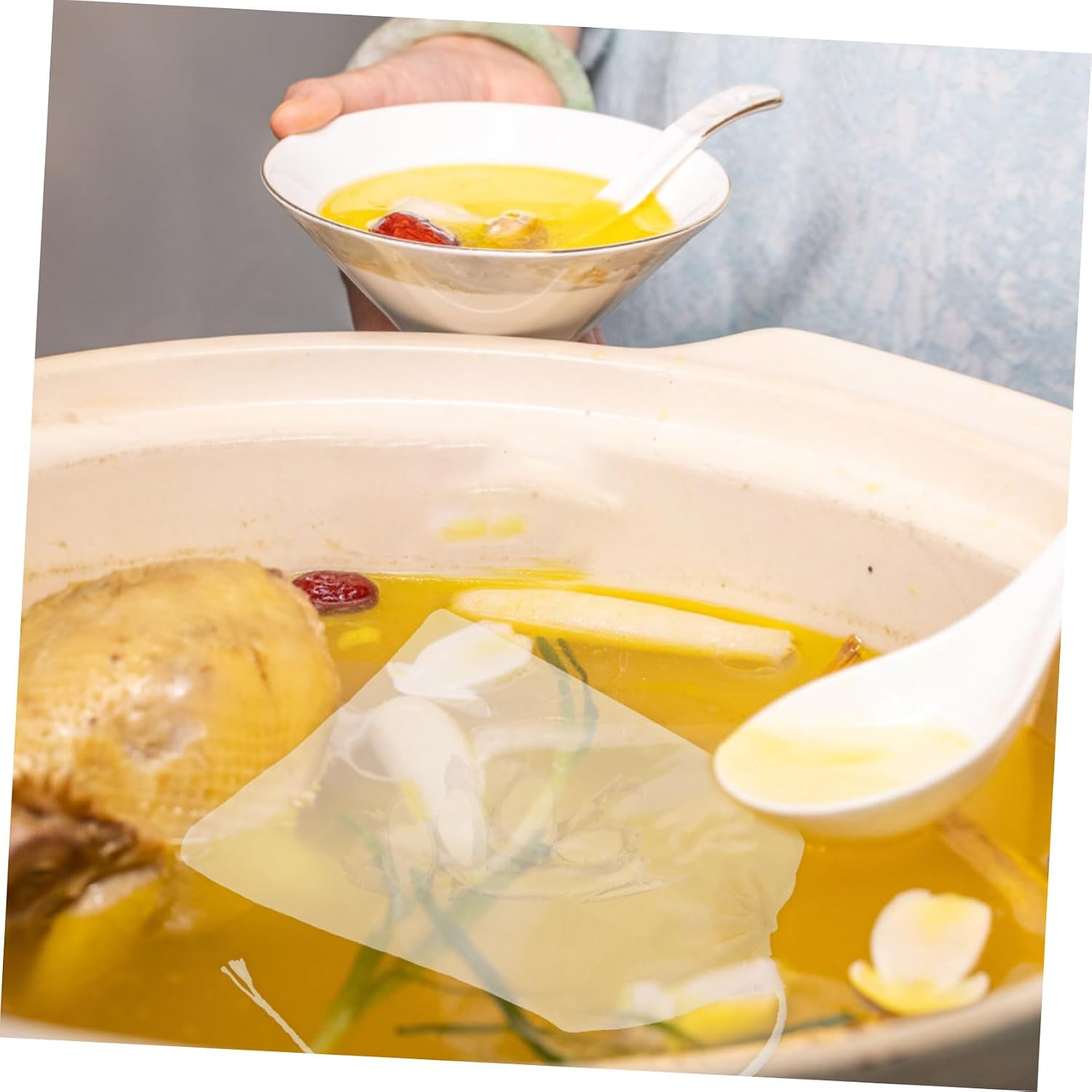 50pcs Cotton Drawstring Filter Bags for Soup Cooking Beige