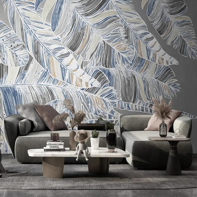 Papier peint 3D plume gris effet relief pour agrandir une chambre