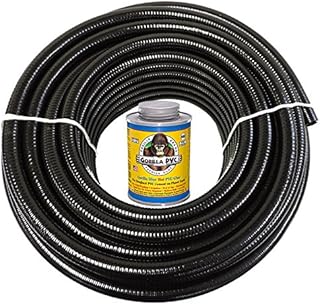 HydroMaxx 100 Feet x 2 Inch Black Flexible PVC Pipe, Hose and Tubing for Koi Ponds, Irrigation and Water Gardens. Includes Free can of 4oz Hot Blue PVC Gorilla Glue!