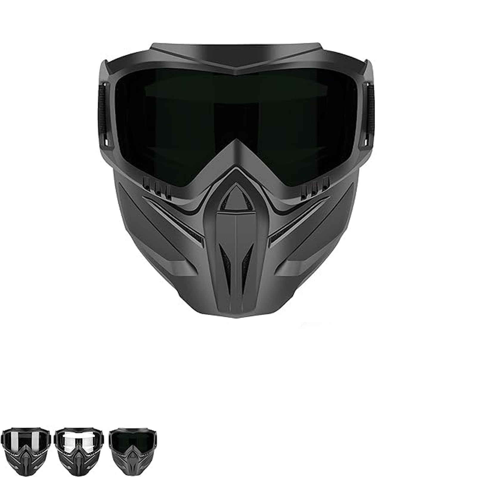 Detachable Full Face Goggle Mask for Motorcycle Riding Airsoft & Paintball Windproof Protective Face Shield with Impact Resistant Goggles for Ski Welding Outdoor Sports (Grey)