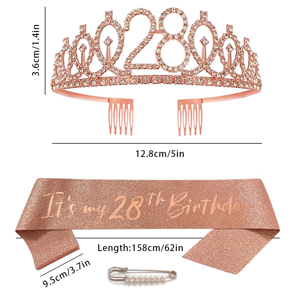 Oro rosa 28th compleanno corona e fascia ragazza 28