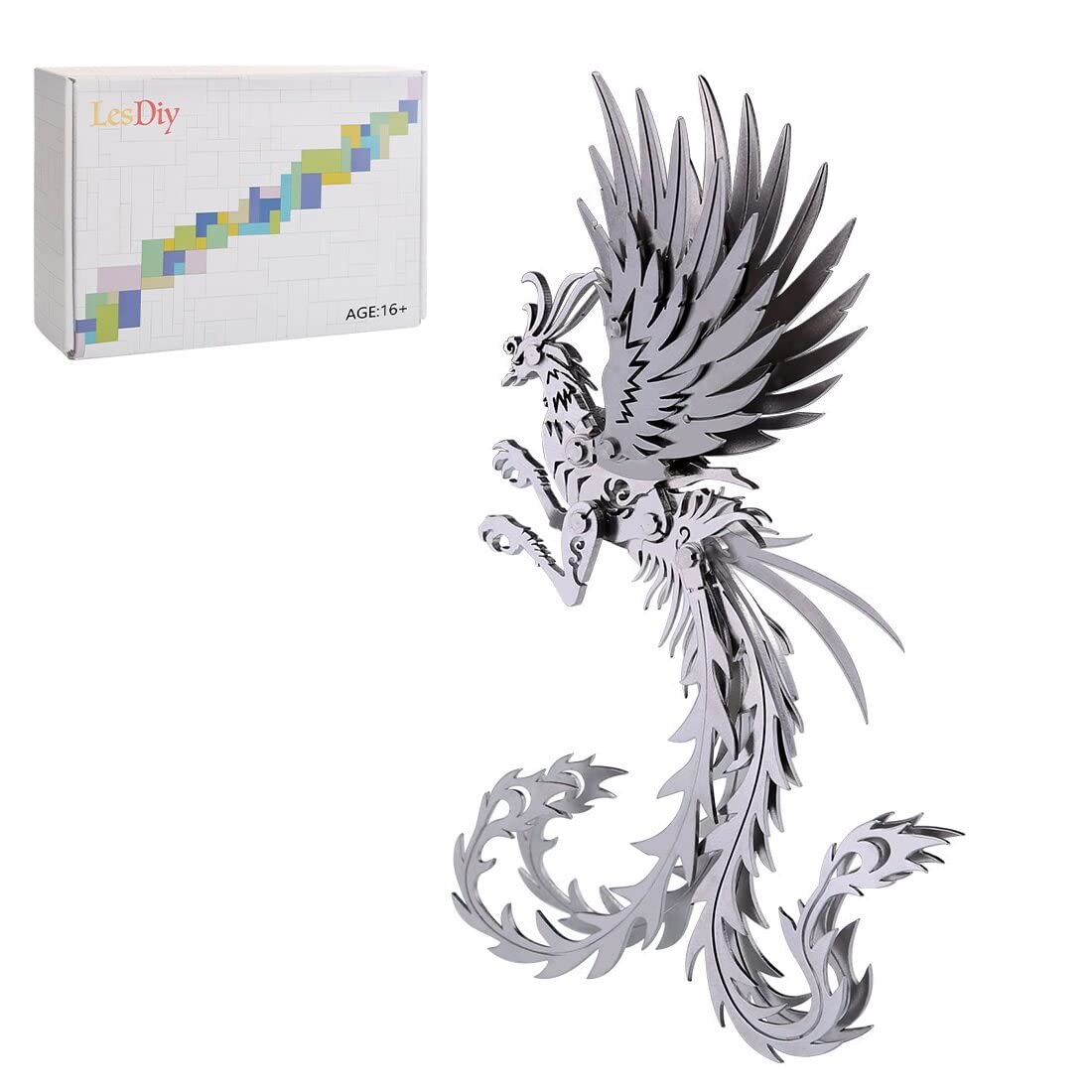 Puzzle 3D in metallo con animali, 100 pezzi fai da te in argento fenice 3D meccanico puzzle per adulti con attrezzi