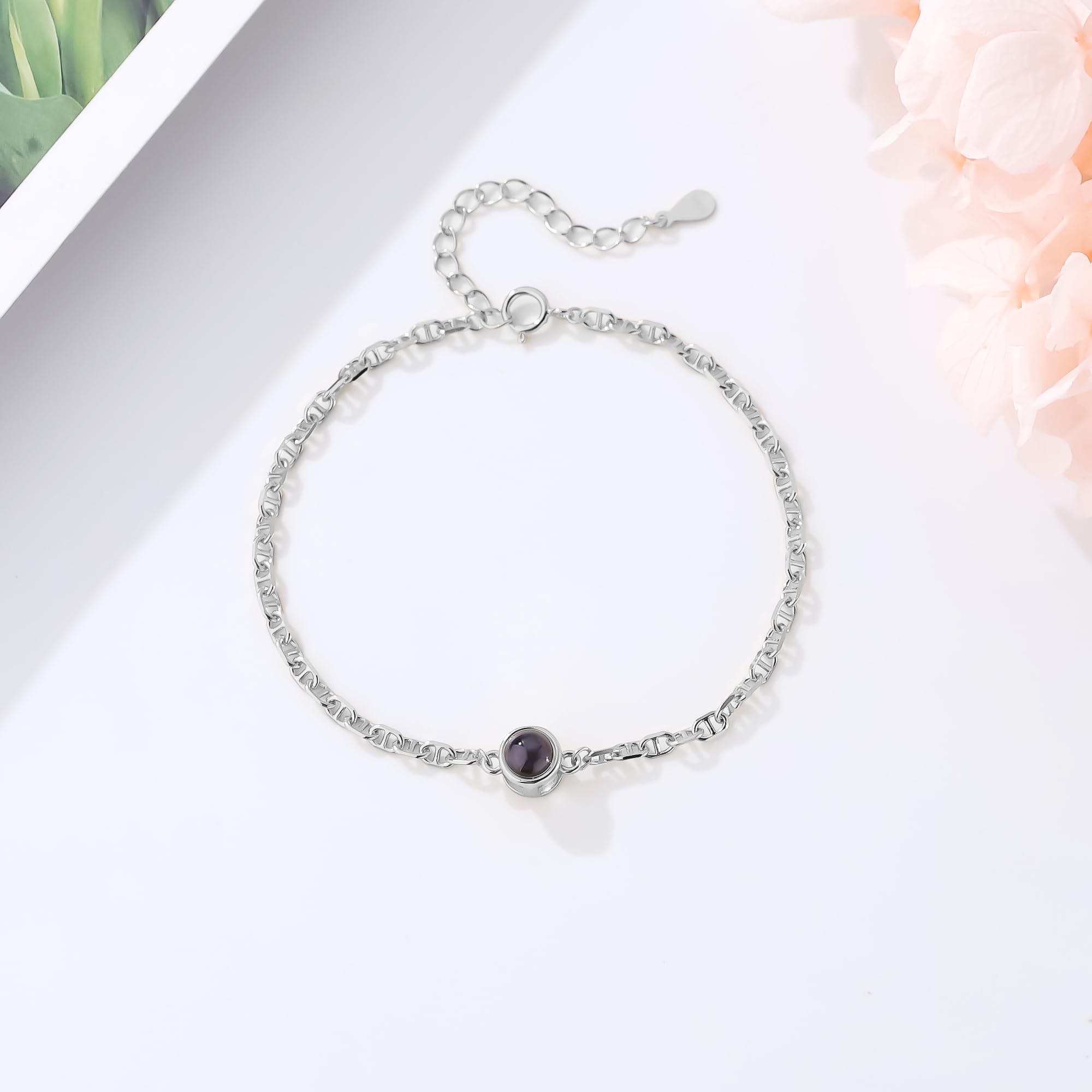 Pulsera con foto personalizada en plata de ley 925: pulsera personalizada con imagen en el interior, joyería con proyección, regalo para cumpleaños, aniversario y San Valentín