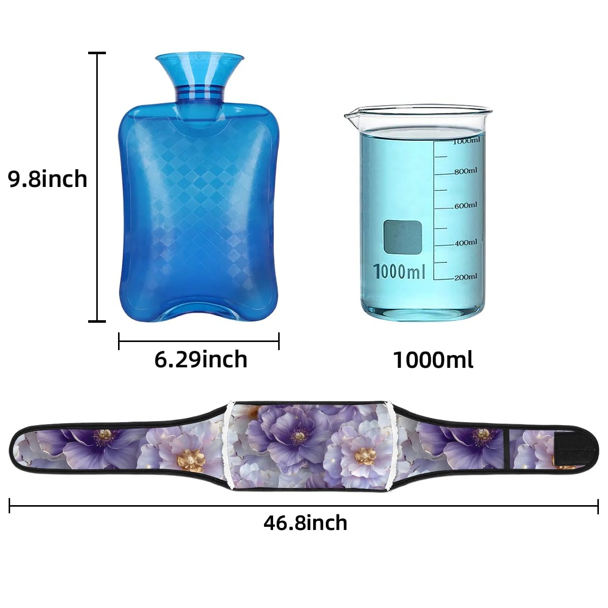 Hot Water Bag with Waist Cover Gold Flower Purple Warm Hot Water Bottle Belt Plush Double Hand Insert Wearable Water Bag Detachable Hot Bottle Pouch for Neck Shoulder Pain Relief