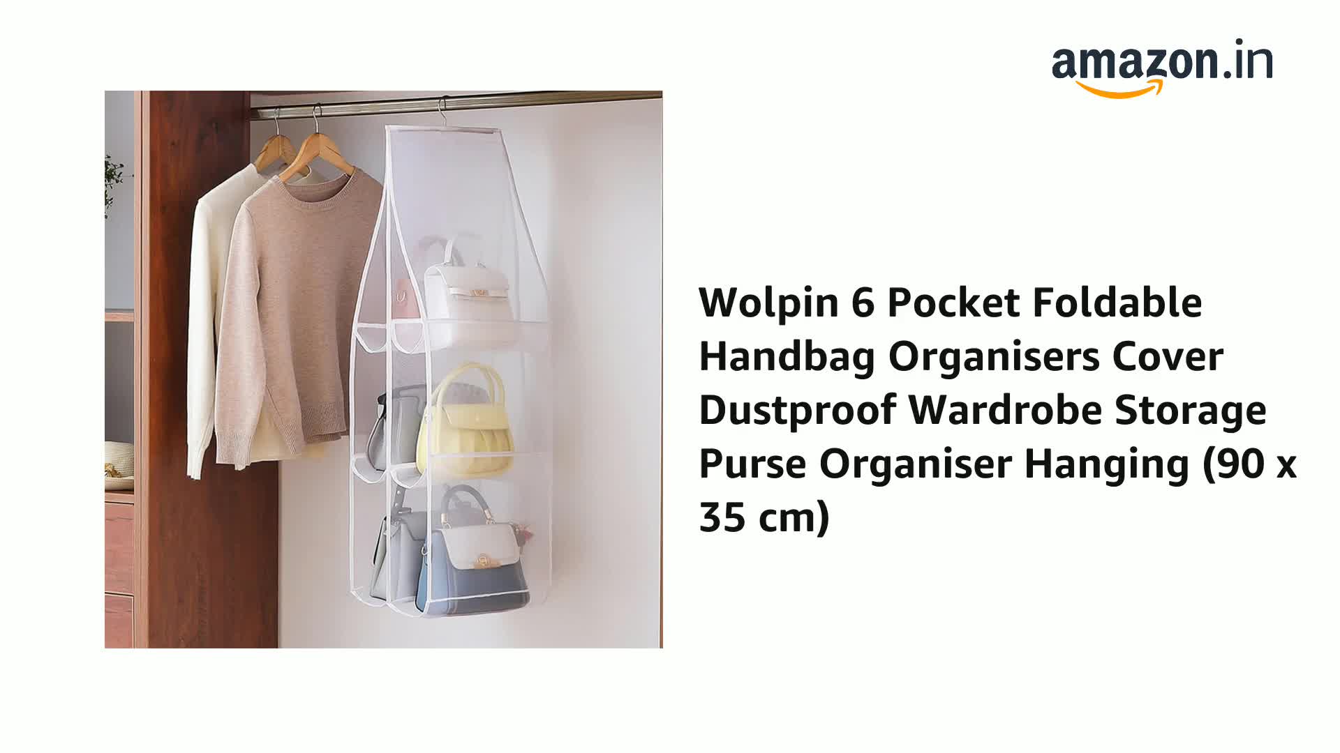 wolpin 6 Pocket Foldable Handbag Organizer Hanging 90 x 35 cm