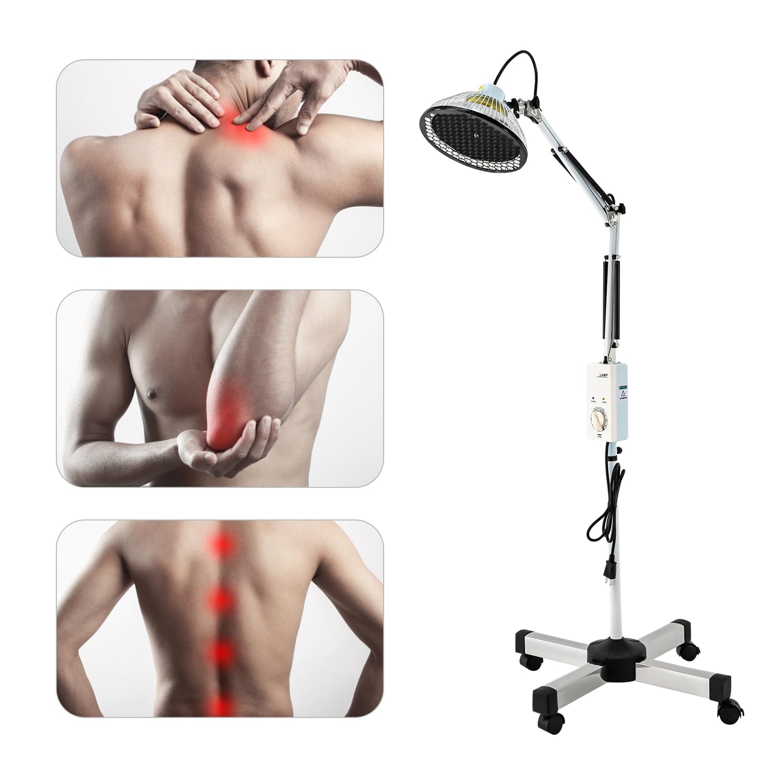 RustyVioum 250W 110V Acupuncture Mineral Lamp, Infrared Lamp for Body Face Pain Adjustable Circulation Pain Relief Heating Device, Red Light Infrared Light Lamp for Body Face, Black&White