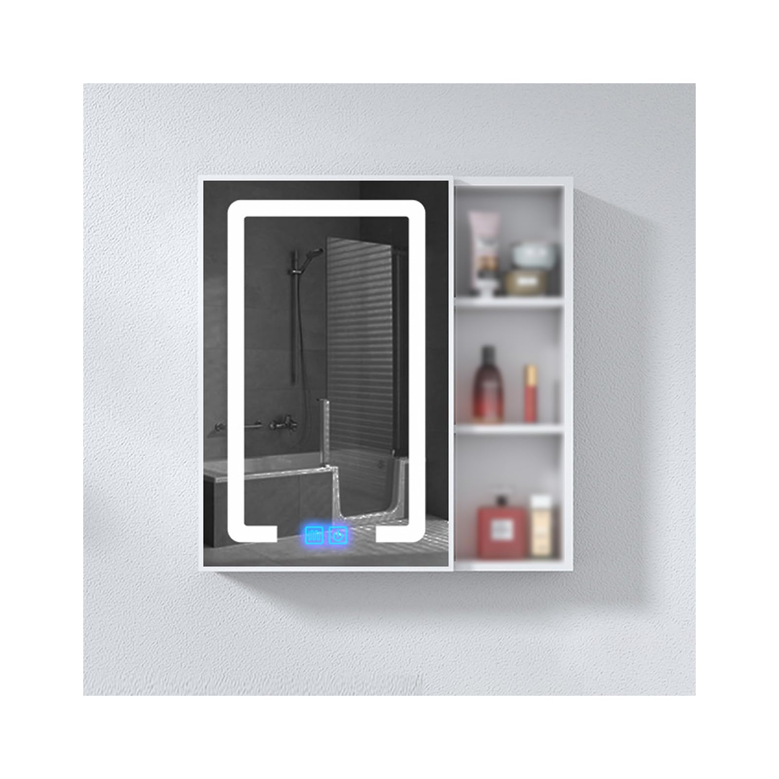 BKSXSOP Wall-Mounted Bathroom Cabinet with Mirror, Open Shelf Design for Storing Toiletries and Medications, 60x65x11CM (23.6x25.6x4.3in) - Space-saving Storage Solution