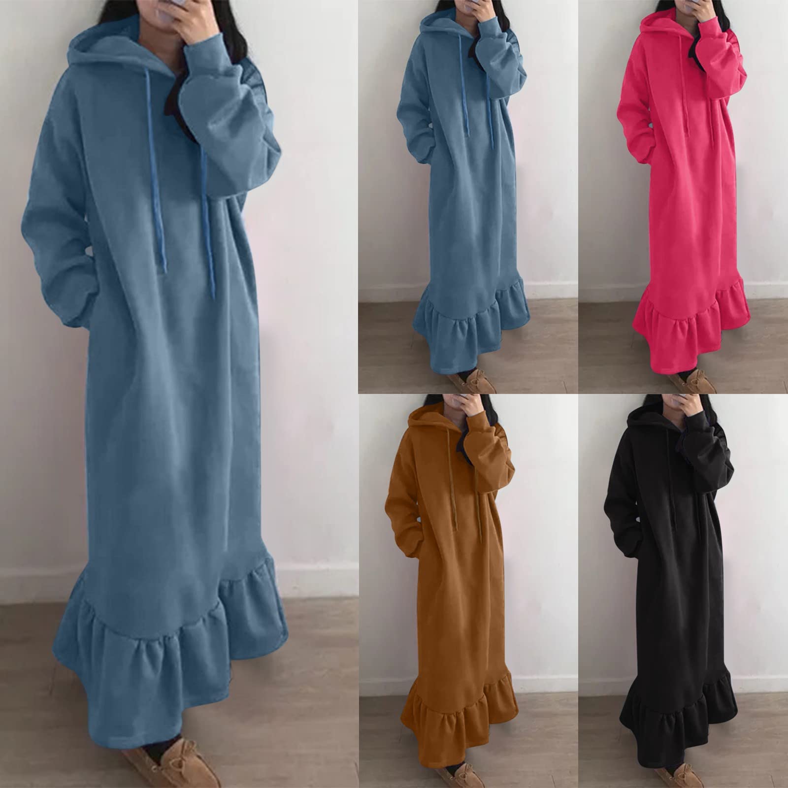 Robe à capuche pour femme - Grandes tailles - Robe à capuche surdimensionnée - Longue robe à manches longues - Sweat-shirt géant avec poches - Peignoir super doux et confortable - Pyjama long