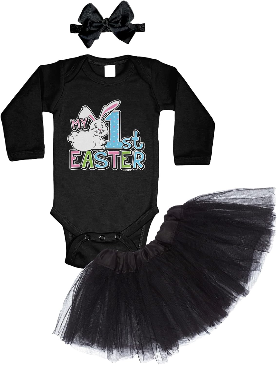 Haase Unlimited My 1st Easter - Bunny Rabbit Cottontail Baby Bodysuit + Tutu Skirt + Bow Headband Set