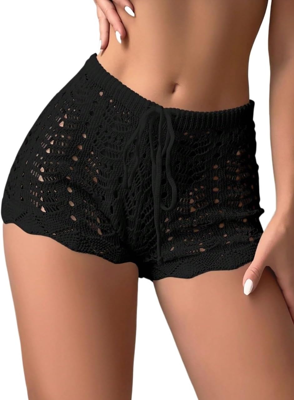 swimsuit coverup for women Summer Beach Hollow Knit Cover Up Shorts