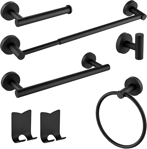 Beati Faucet Bathroom Hardware Set – Includes 12-Inch & 24-Inch Towel Bars, Toilet Paper Holder, 3 Hooks, Towel Ring – Stainless Steel, Modern Bathroom Accessories,Matte Black