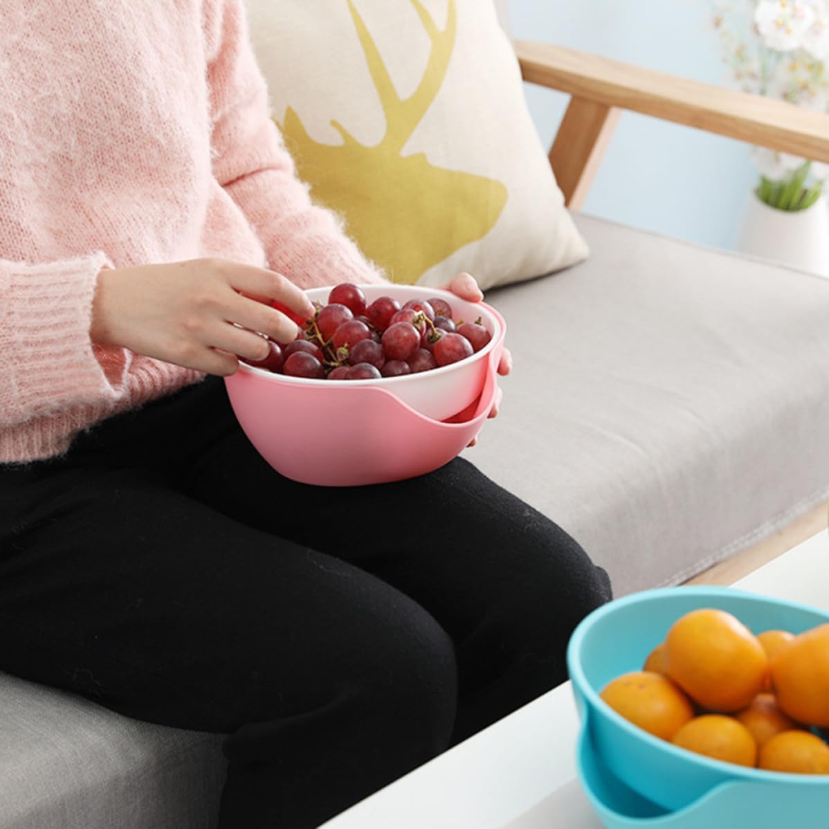 Double Dish Nut Bowl Plastic Serving Tray with Shell Holder