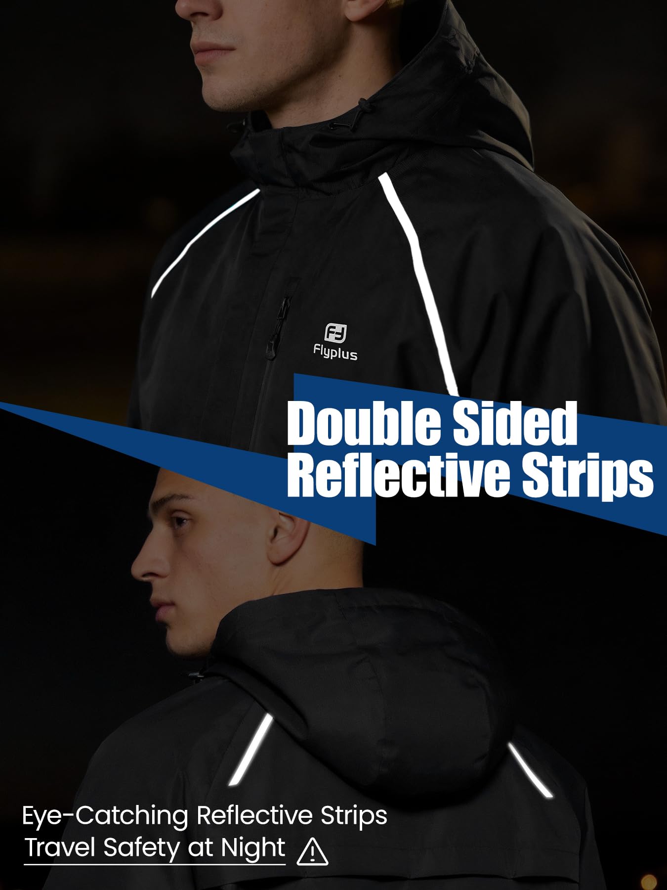 Chubasquero para hombre, ligero, impermeable, plegable, con capucha, chaqueta reflectante para bicicleta, cortavientos, transpirable, para senderismo, correr, camping al aire libre