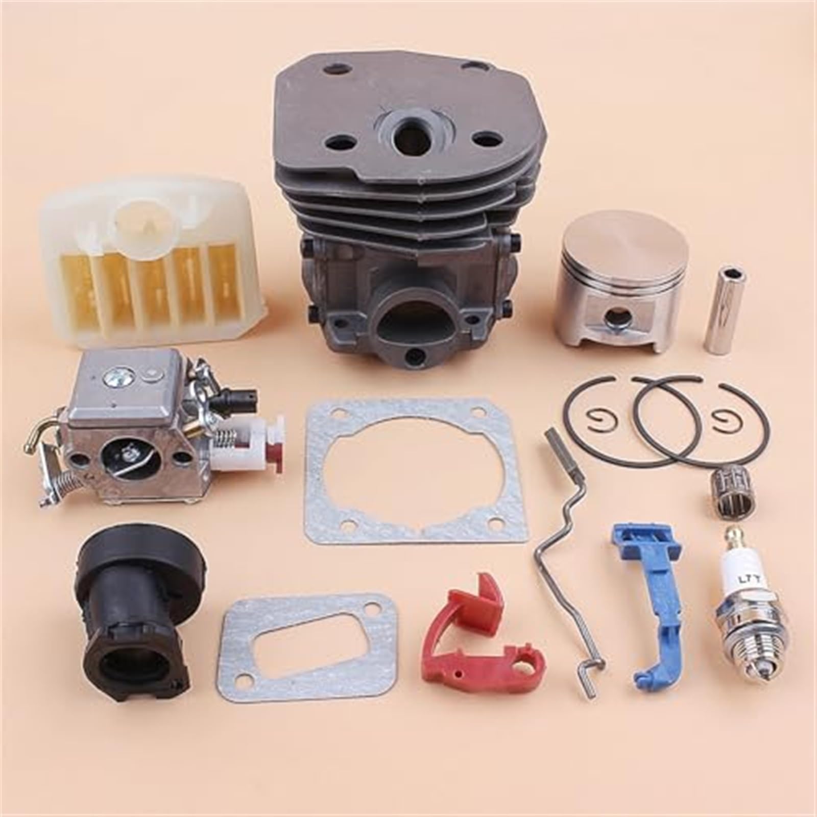 45mm zestaw filtrów powietrza z tłokiem cylindra i gaźnikiem, dla Husqvarna, 353 351 350 346 346XP 345 340 piła łańcuchowa i uszczelka wlotu zestaw tłoka wału korbowego cylindra
