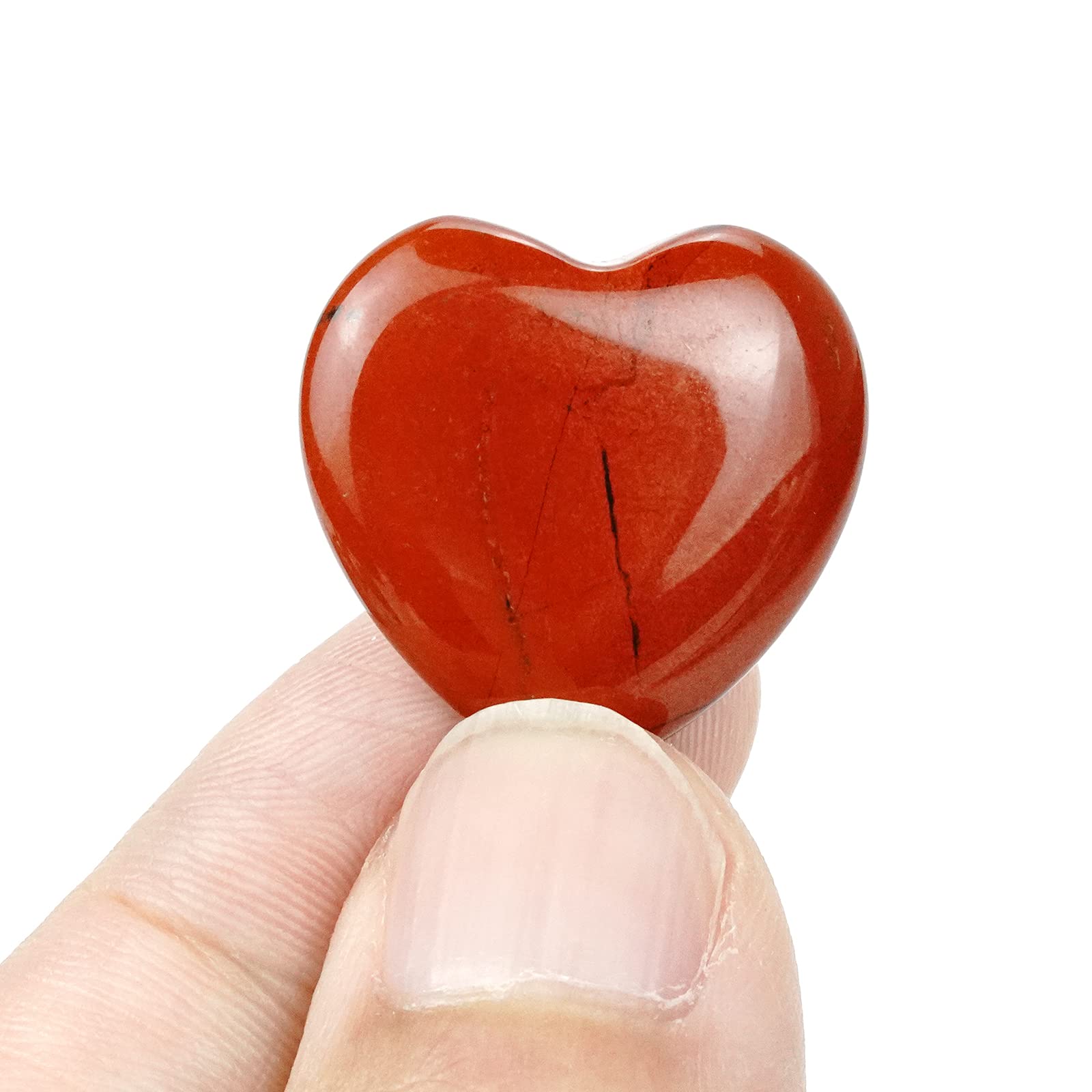 Marrywindix 15 Packs 0.8 Inches Healing Crystal Natural Red Jasper Heart Love Carved Palm Worry Stone Chakra Reiki Balancing