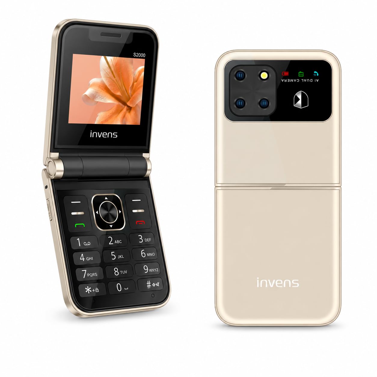 invens Seniorenhandy Klapphandy ohne Vertrag, 4 SIM-Karten, 1700-mAh-Akku