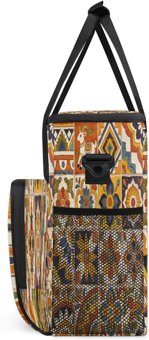 Mexican Folk Tile Portable Coffee Maker Carrying Bag Compatible with Keurig K-Mini/K-Mini Plus - Travel Storage Tote with K-Cup Pod Pockets for Single Serve Coffee Brewer