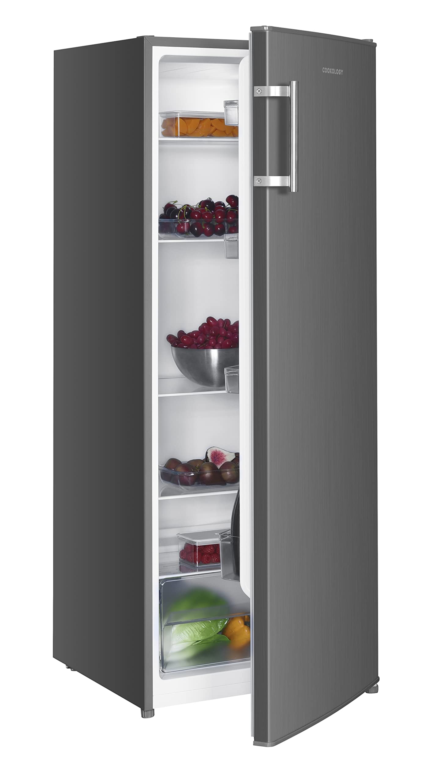 Cookology CTFR240IX Tall Freestanding Larder Fridge 240 Litre, 143cm High and 55cm Wide with 5 Adjustable Shelves and Reversible Door - In Inox — view 2