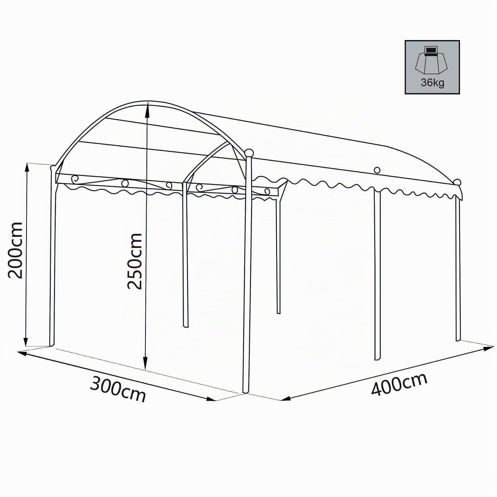 MilaniHome.it - Gazebo 3x4 A Onda in Metallo Ferro Nero con Telo Beige per Esterno Giardino Ricovero Copri Autodi coloreAntracite