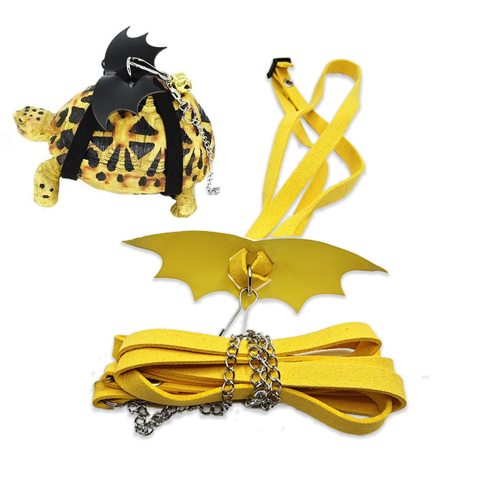 Turtle Harness and Leash with Wings, Adjustable Tortoise Walking Lead for Small Reptiles Animal Collar Leash Walking Lead Control (Yellow, S (3.1'' - 7.1''))