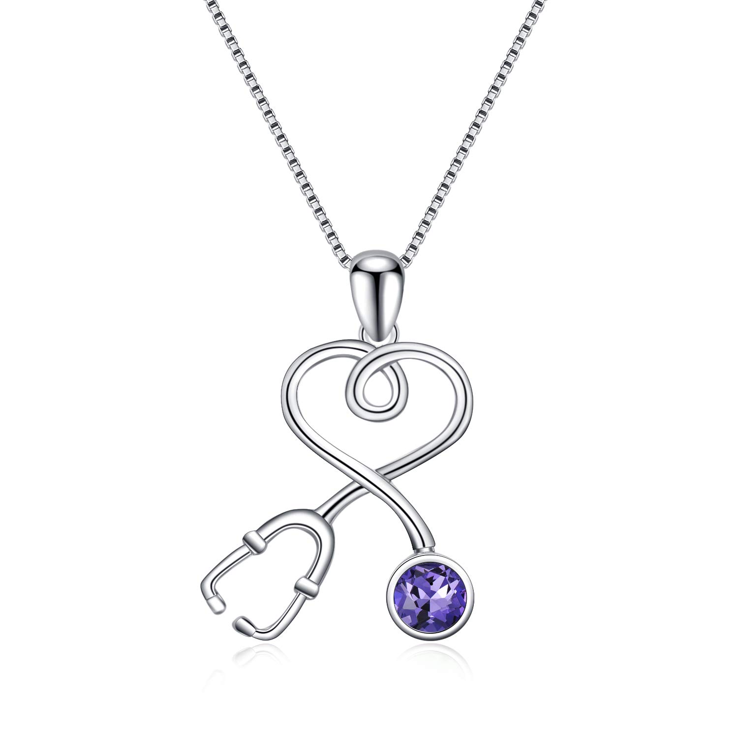 FBHSY Collana con stetoscopio in Argento Sterling, Gioielli Medici da Dottore Infermiere con Pietra Portafortuna simulata proveniente dall'Austria, Regalo per Infermiere registrato per Studentessa
