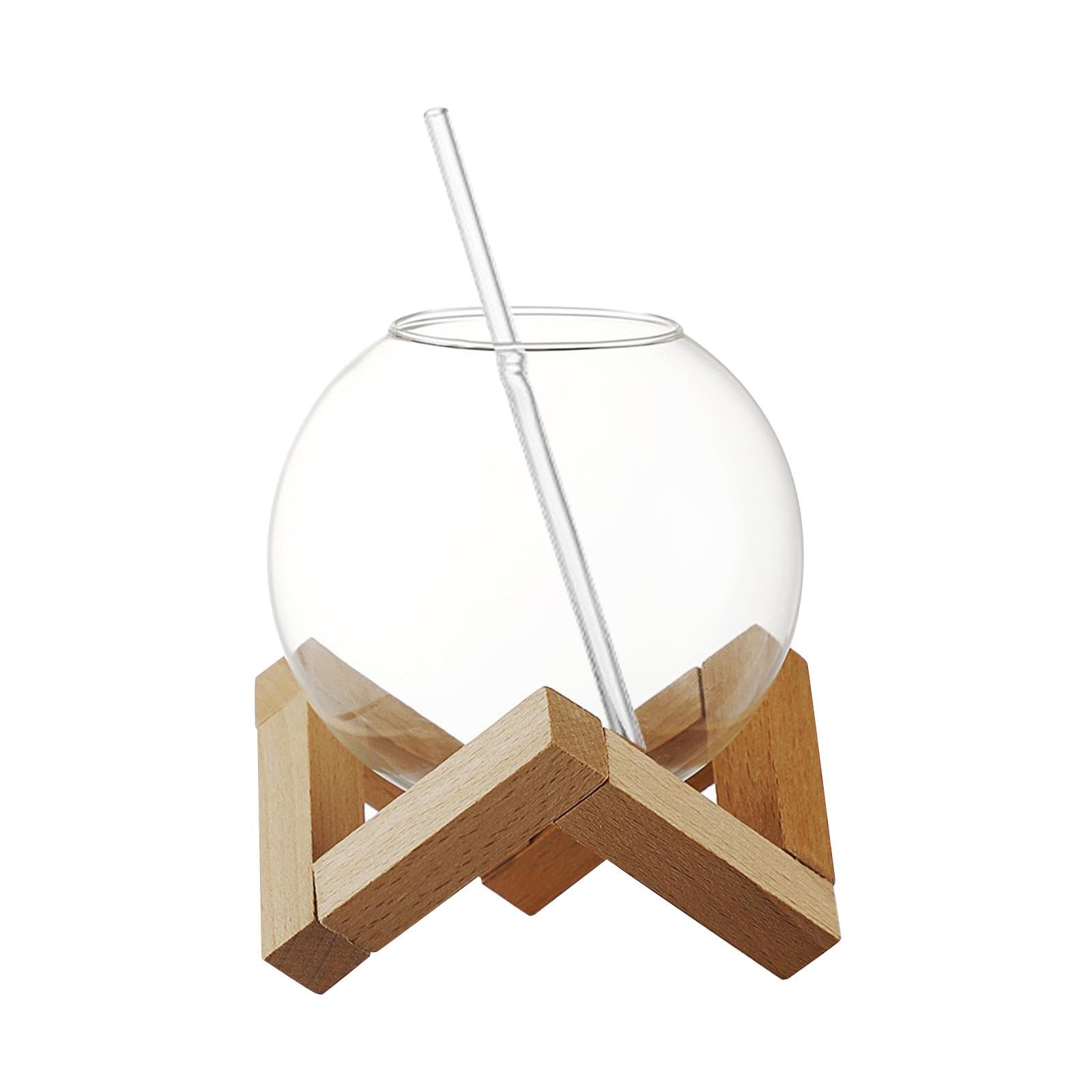 Cocktail Glass Cup Round Ball Drinks Cup Beverage Cup Clear Juice Glass Whisky Glass With Wooden Frame and