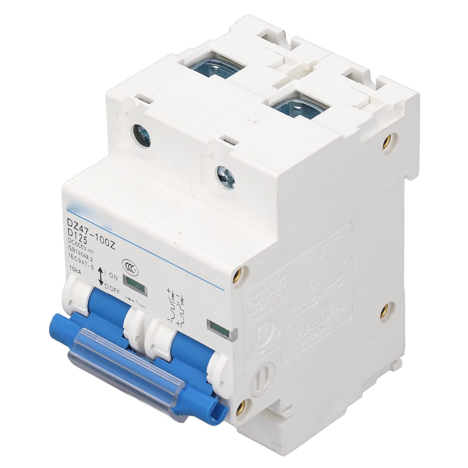Disyuntor en Miniatura DC 500V 36mm Riel DIN Mini Interruptor de Desconexión de CC 10KA Capacidad de Ruptura para Sistema de Energía Solar Disyuntor de CC (125A)