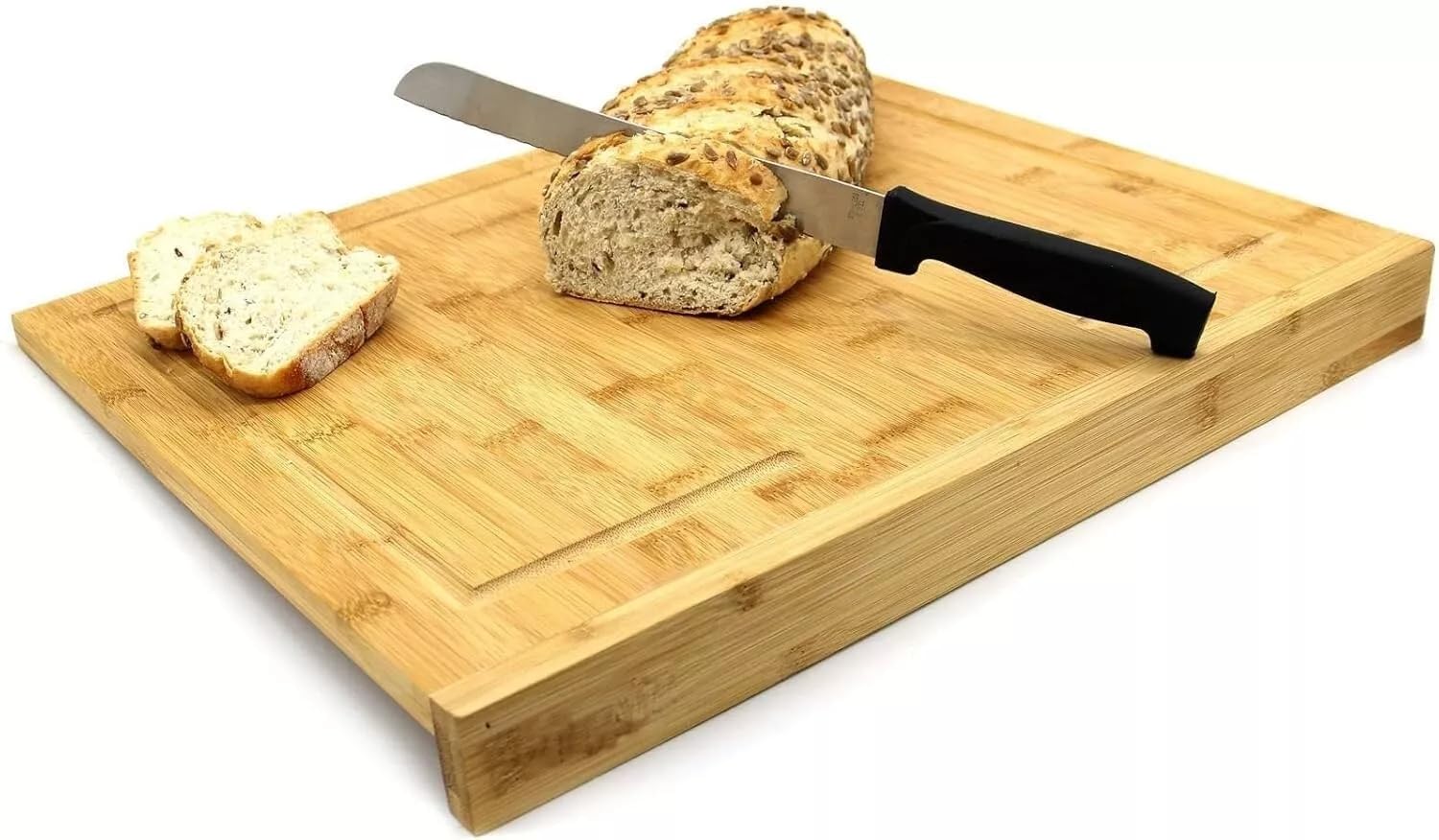 Kabalo Bamboo Counter Edge Chopping Board Bread Meat Fruit & Veg Cutting Side Tray Large Kitchen Secure Wooden