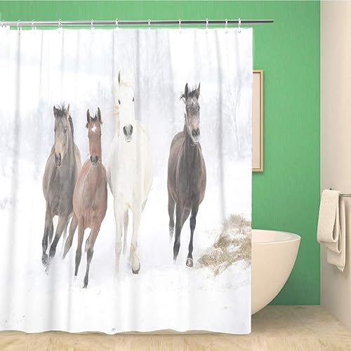 Miniatura 8 de Awowee - Cortina de ducha para el baño, diseño de raquetas de nieve, color marrón y blanco