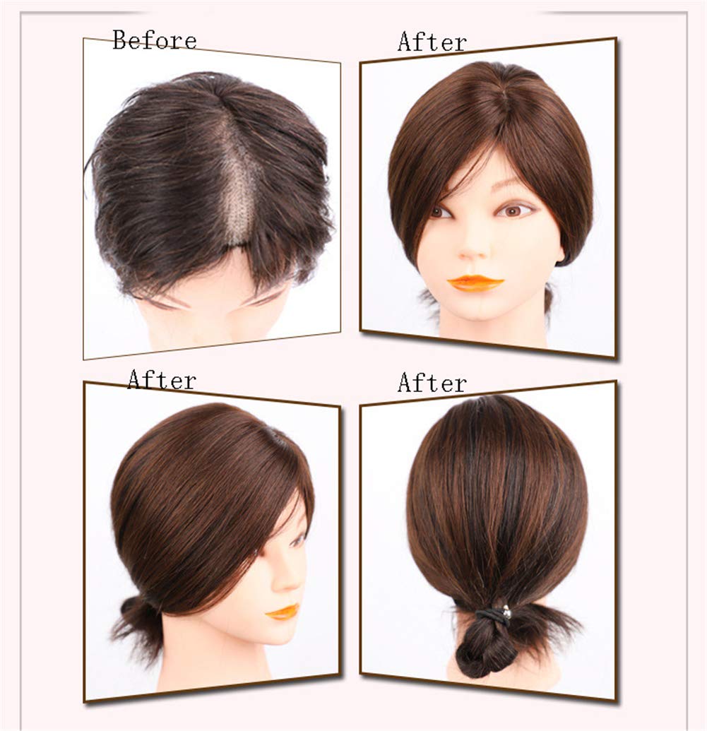 2"x3" Silk Base Human Hair Toppers Clip in Wiglet Wiglets Hairpieces for Women Remy Hair, 8" Dark Brown