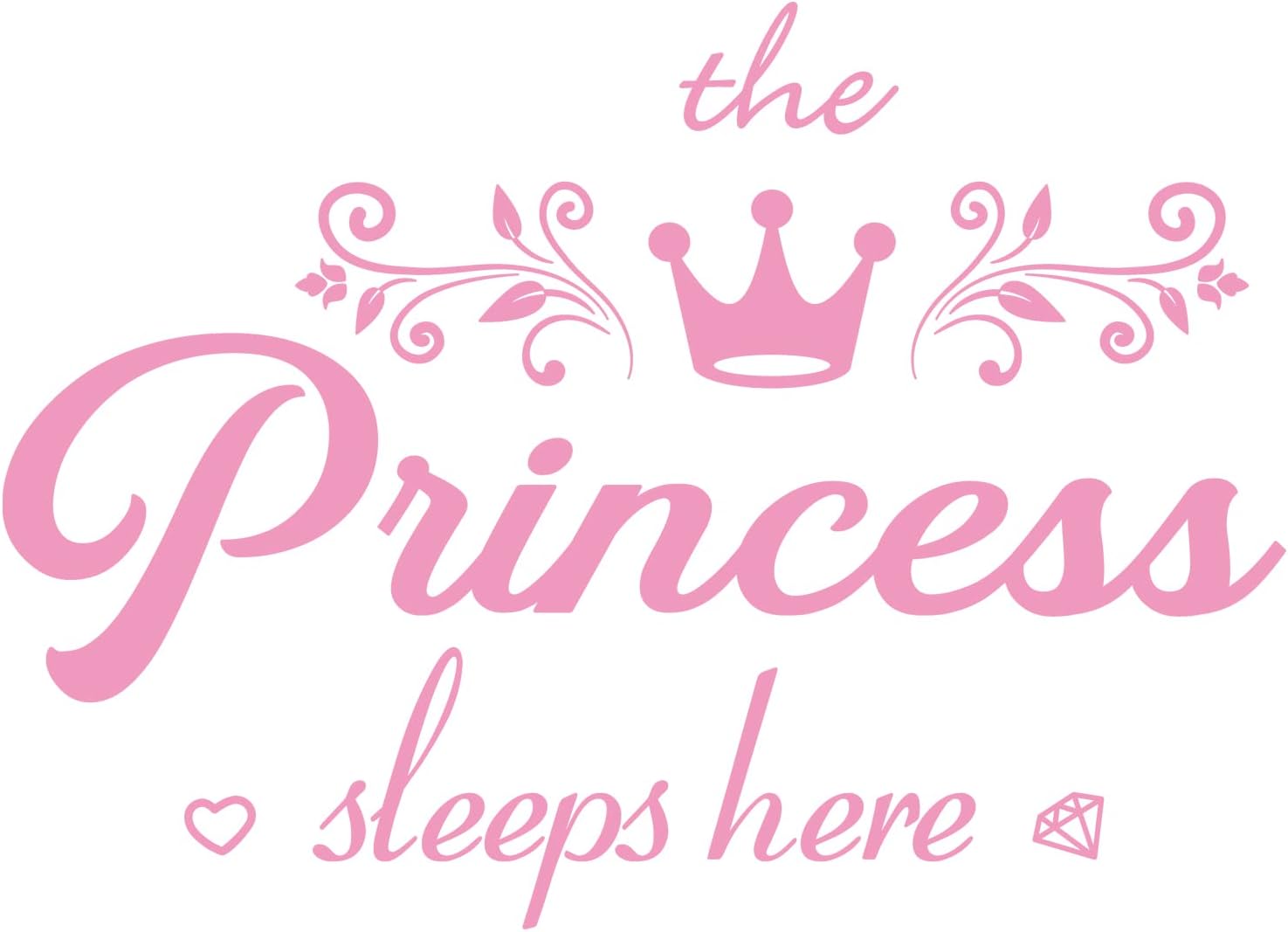 Crown Diamond Princess Sleep Here Removable DIY Mural Art Words Flower Quotes Vinyl Stickers for Kids Girls Bedroom Living Room
