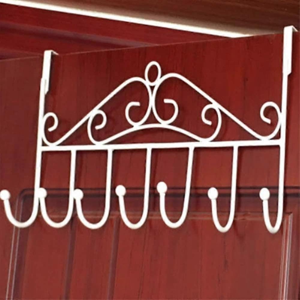 JOYHAPPST Hooks Over the Door Hook Organizer Rack Hanging, 7 Hooks, Over Door Storage Rack Organizer Hooks for Coats, Hats, Robes, Clothes or Towels