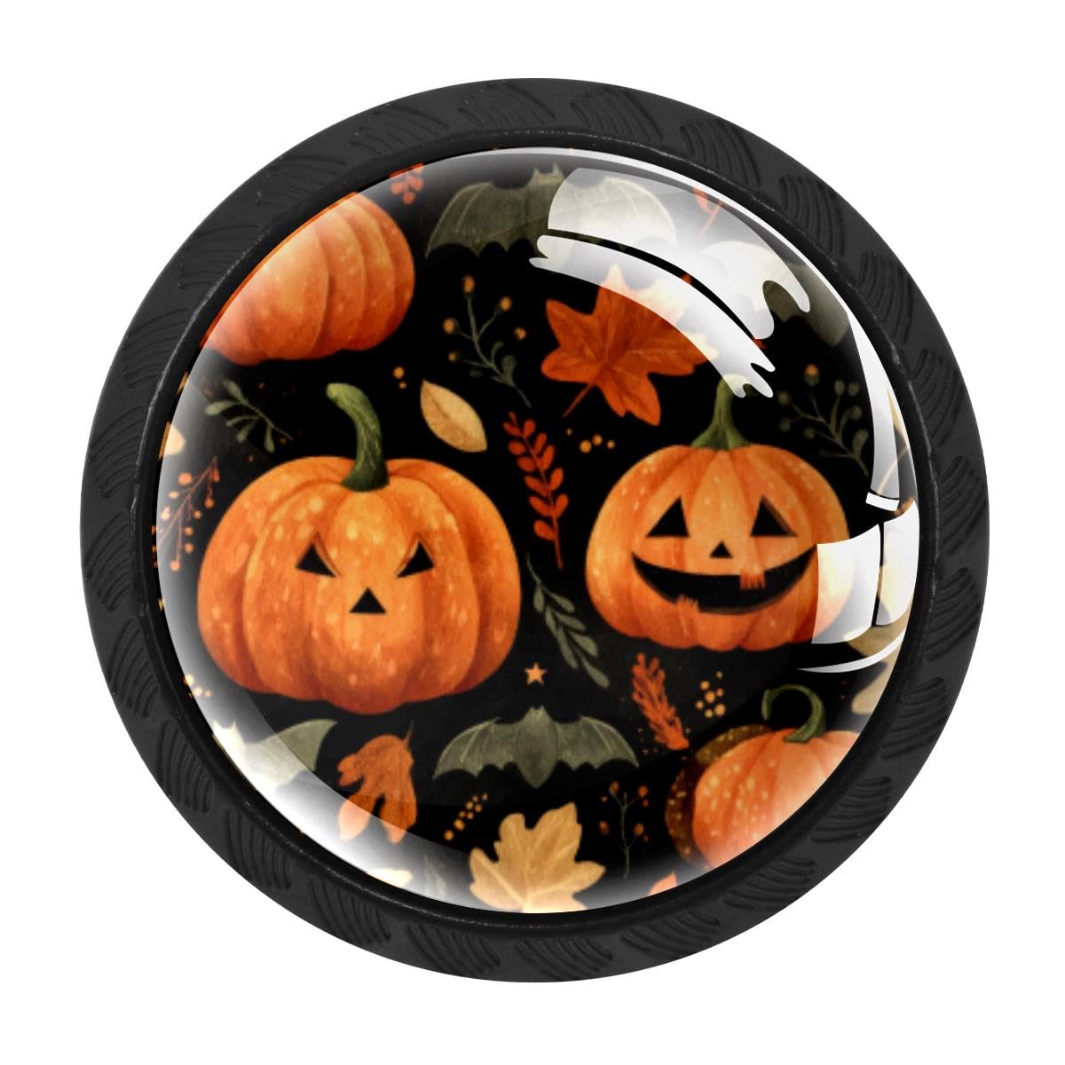HEOEH 4 PCS Cabinet Knobs, Pumpkin Bat Leaves Drawer Knobs Dresser Handles