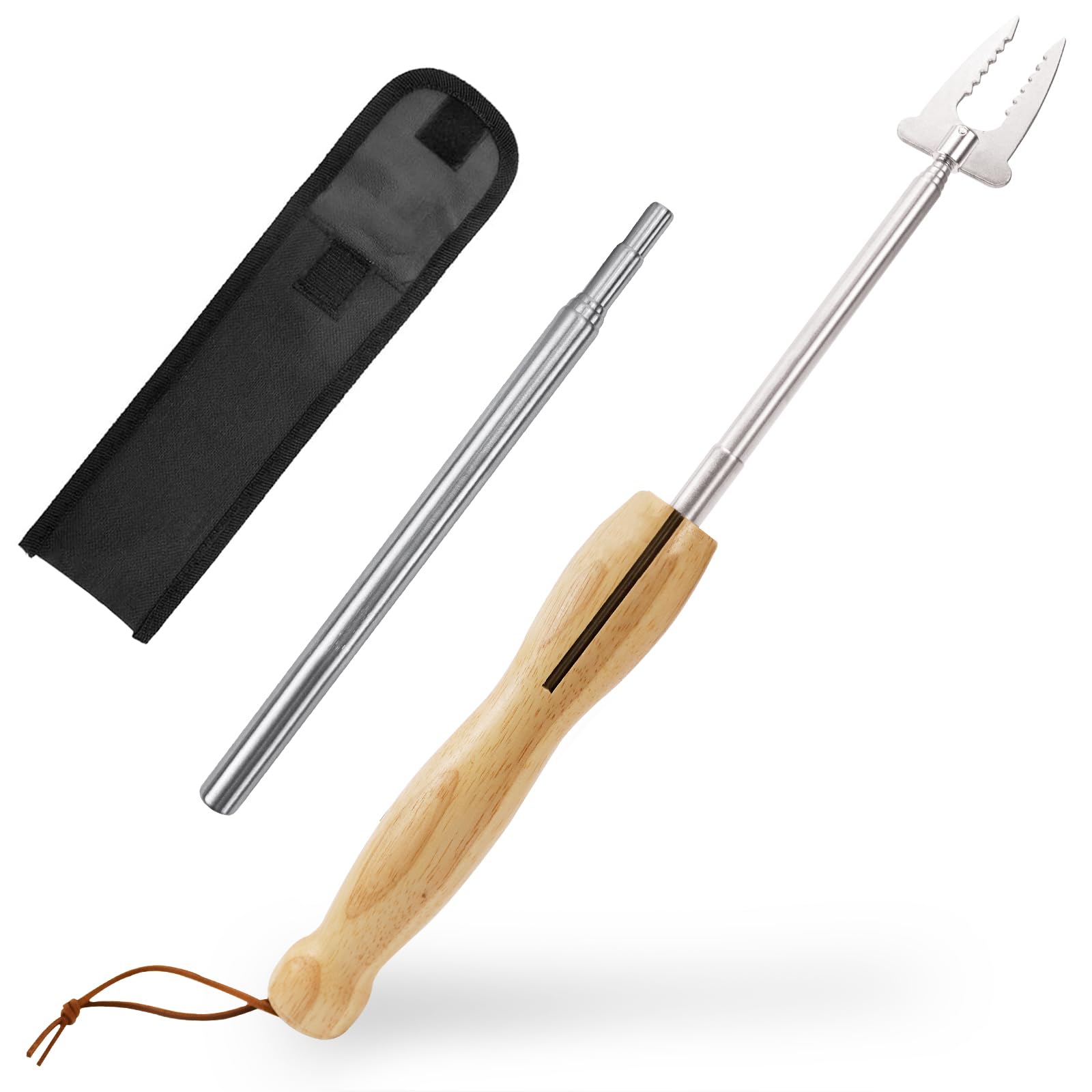 FAELNK Grillspieße Edelstahl Ausziehbar Holzgriff mit Teleskop Blasrohr Grillgabel Ausziehbar 81cm für BBQ Hotdog Teleskop Camping Lagerfeuer Zubehör Ausziehbar Grillgabel