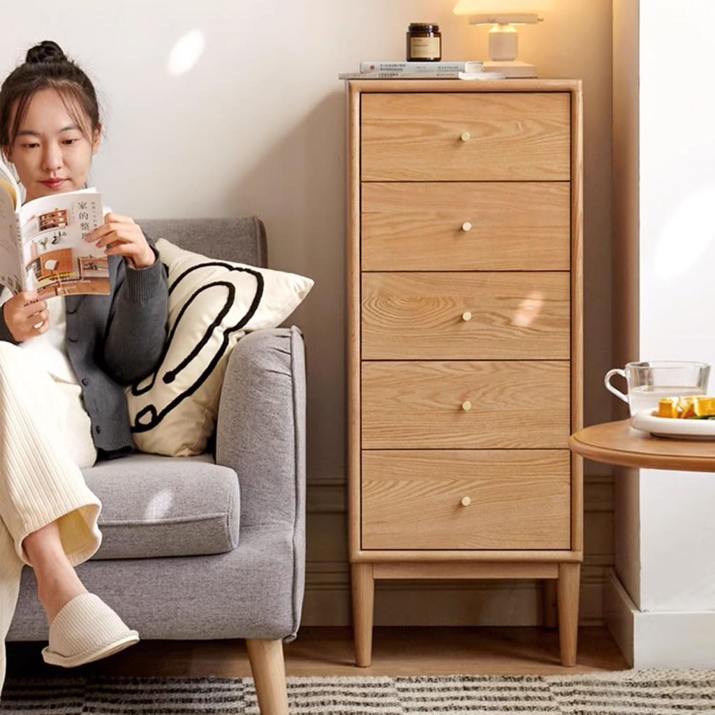 Amazon｜収納キャビネット オーク材の背の高い引き出しチェスト 