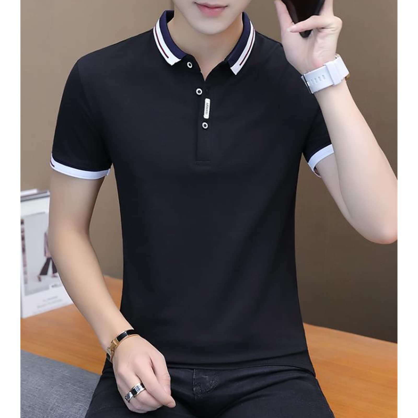 Camiseta casual de verano para hombre, talla grande, manga corta, cuello abatible, camisa ajustada para hombre, gris 2, L
