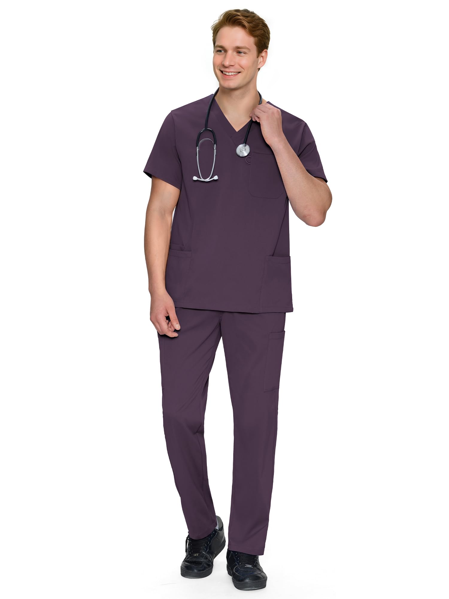 Scrubs for Men Set - V-Neck Scrub Top and Straight Leg Pants with 11 Pockets — view 18