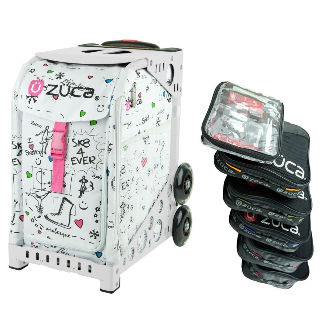 ZUCA SK8 Sport Insert Bag with White Frame, and Special Set of 5 Packing Pouches + Toiletry Bag Bundle