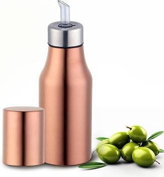 DOCBLACK Olive Oil Dispenser Bottle, Stainless Steel Leak-Proof Olive Oil/Vinegar/Sauce Dispenser Cruet with No Drip Pouring Spout, Cooking Oil Vinegar Dispenser for Kitchen and BBQ RoseGold