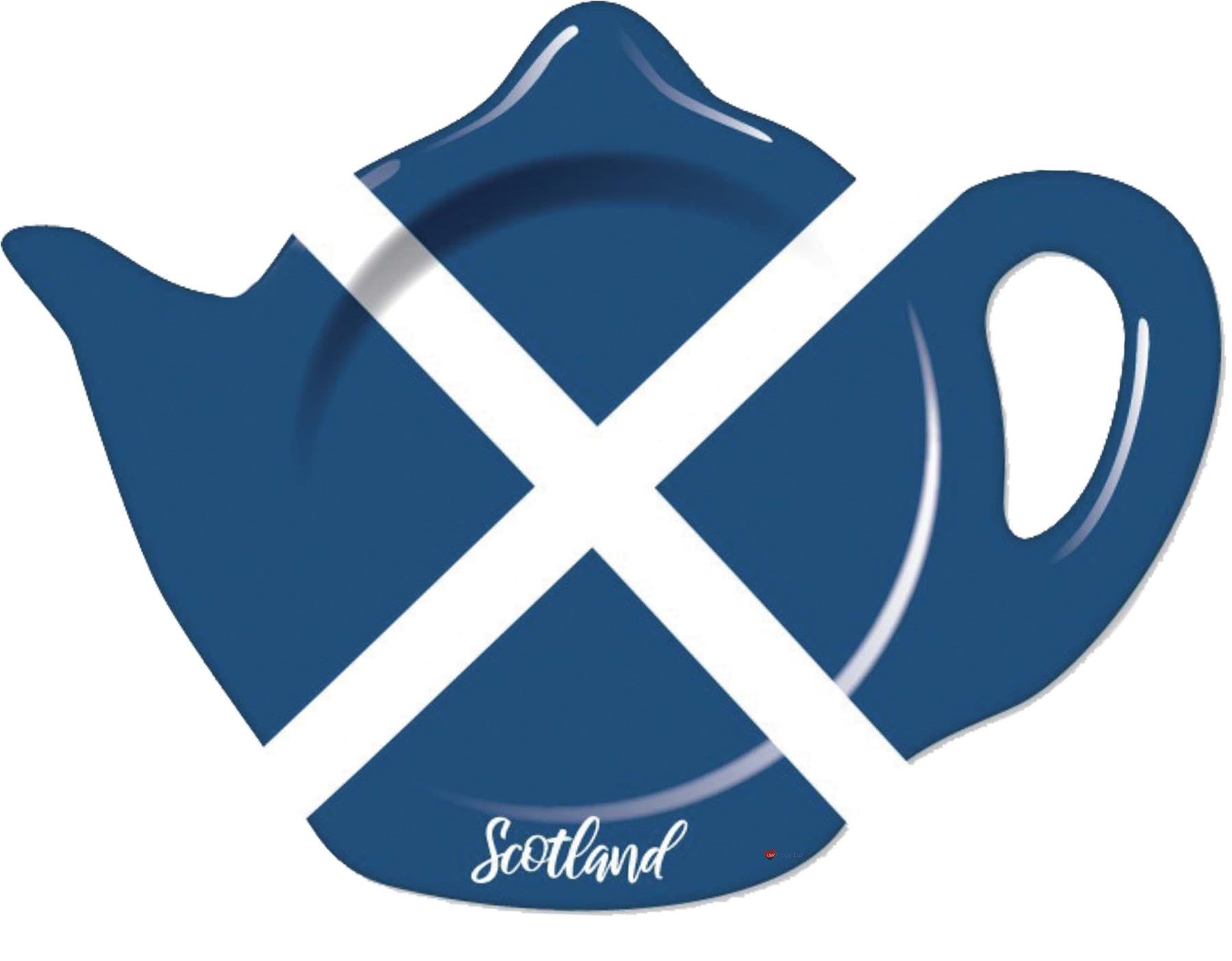 I LUV LTD Tea Bag Tidy Rest, Used Tea Bags Holder, Teapot Shape Coaster Saltire Scottish Flag Design, Ceramic Teabag Dish, Kitchen Tea Spoon Holder Rest