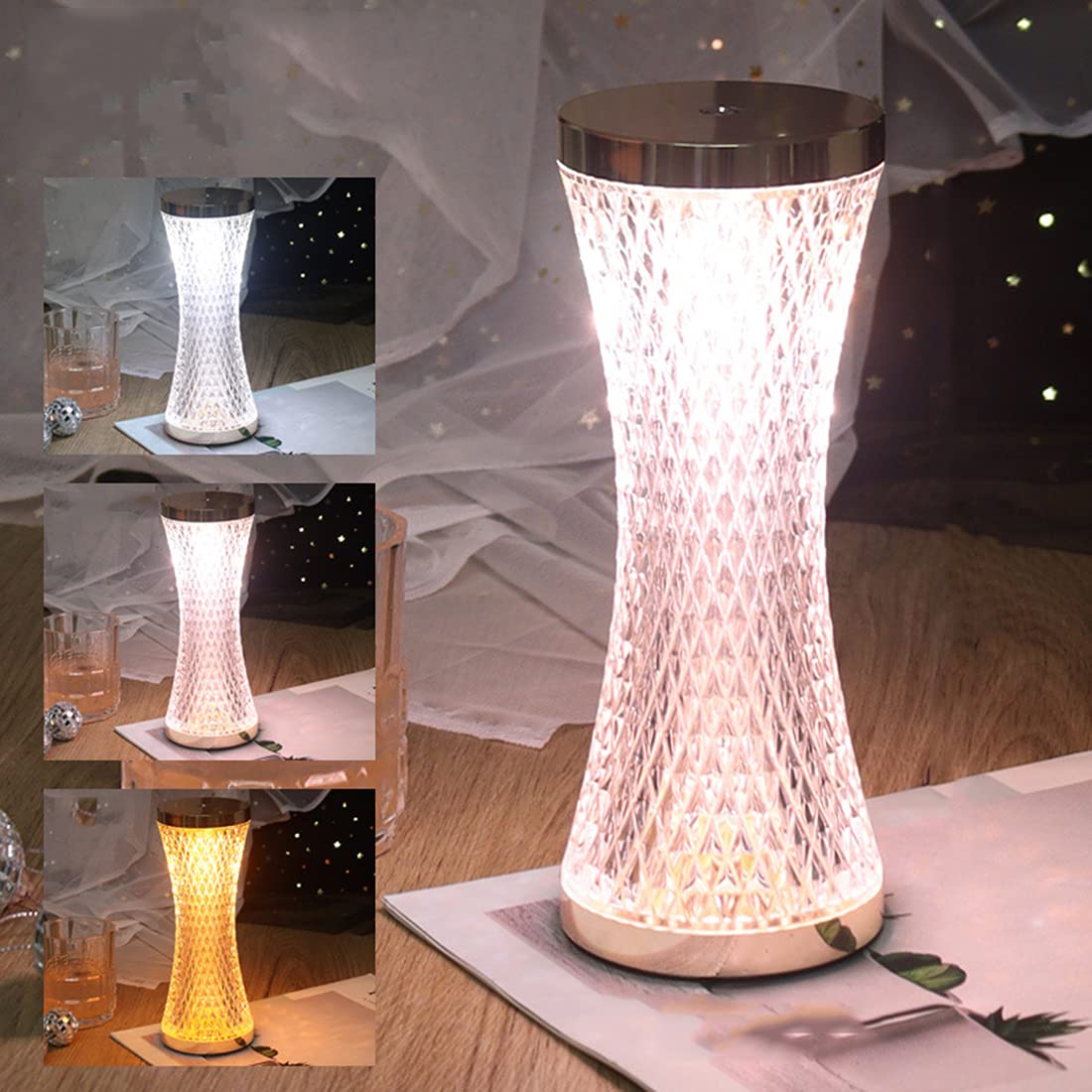 Lampada da comodino a LED senza fili Luce notturna ricaricabile portatile 1000mAh Lampada da scrivania dimmerabile a 3 colori a batteria per soggiorno di hotel Camera da letto Ristorante Caffetteria