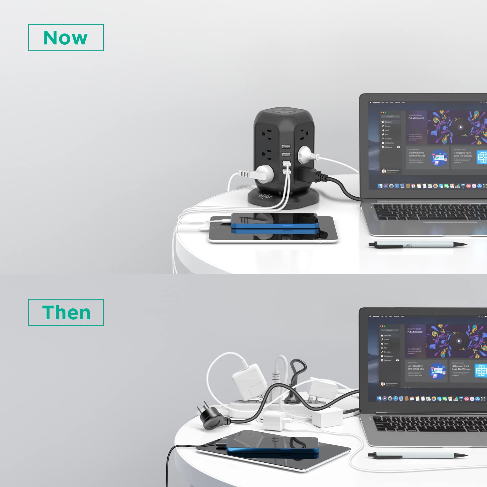 AiJoy Power Strip Tower 16.4 ft Cord, Surge Protector with 12 AC Outlet and 4 USB Ports, Charging Station Extension Cord with Multiple Outlets for Home, Office, Dorm Room Essentials