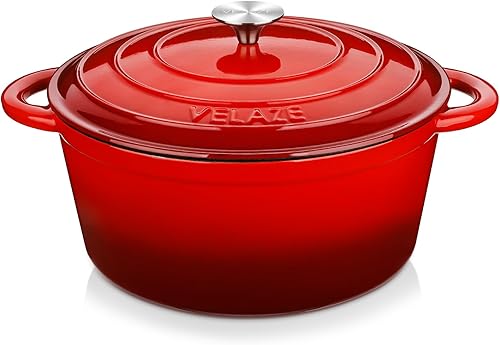 Velaze Olla holandesa de 7.5 cuartos de galón con tapa, horno holandés de hierro fundido esmaltado con doble asa para hornear pan de masa madre,