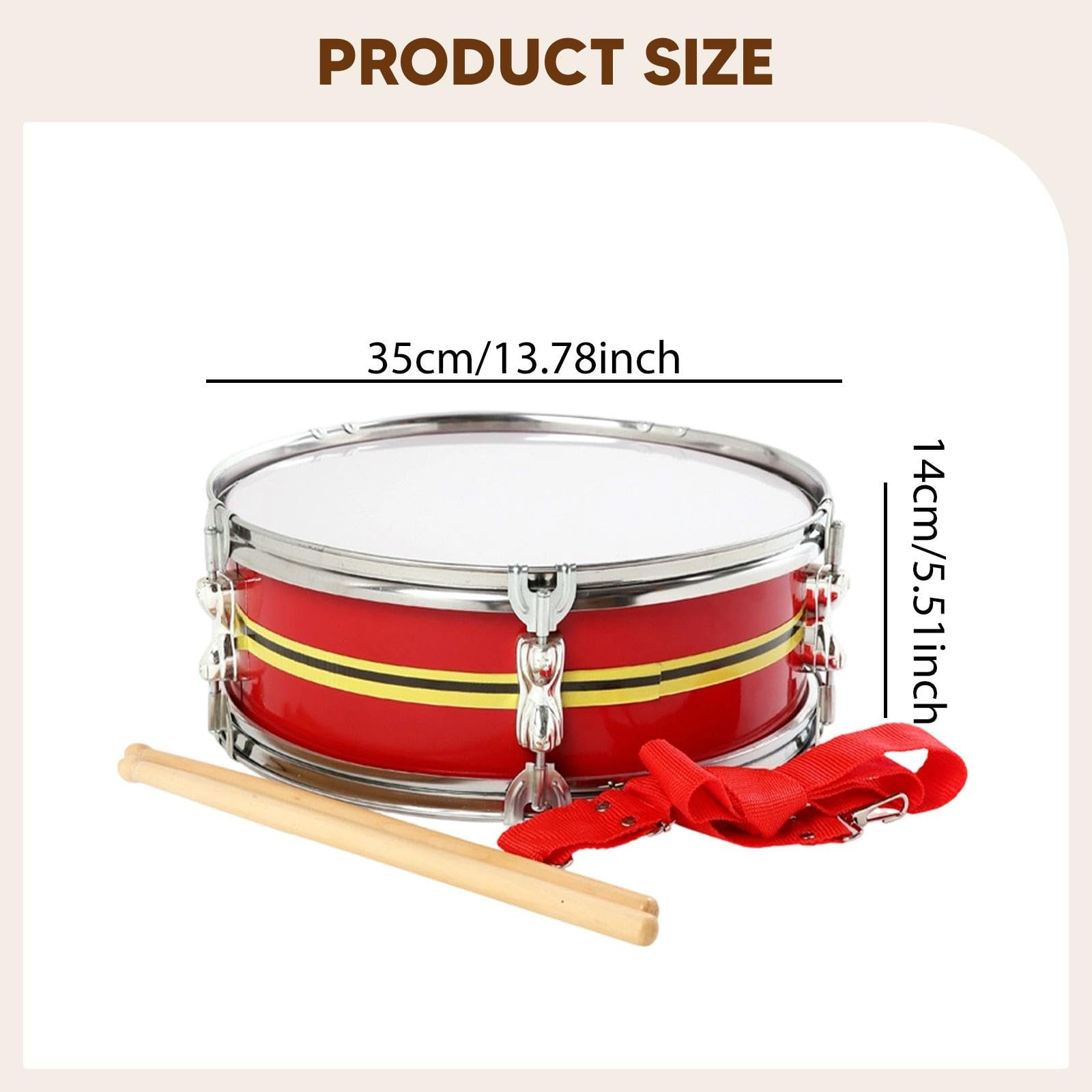 Rullante Tamburo Percussione Set Bacchette Guanti Acciaio Inossidabile Suono Pieno Resistente Adatto per Bambini Adulti Lezioni di Musica Pratica, Rosso Giallo