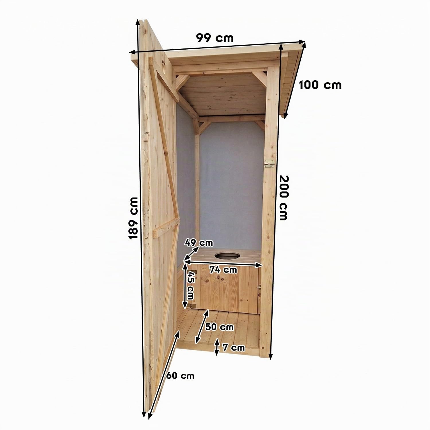 Cabine toilette sèche artisanale extérieur + abattant, seau et sciure 20 L