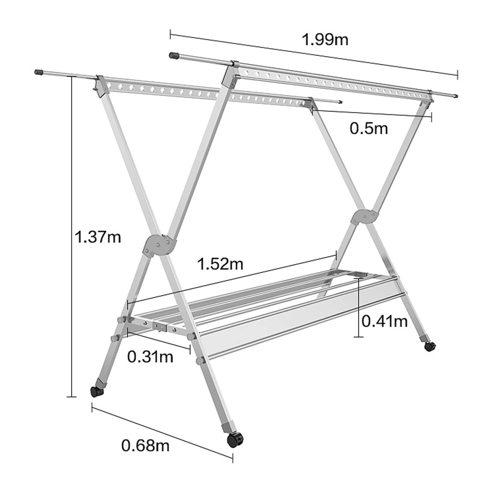Tendedero plegable para ropa, Tendedero de aluminio, Tendedero plegable para interiores, Tendedero extensible para ropa, Tendedero que ahorra espacio, para ropa, toallas, ropa de cama, Tendedero pla