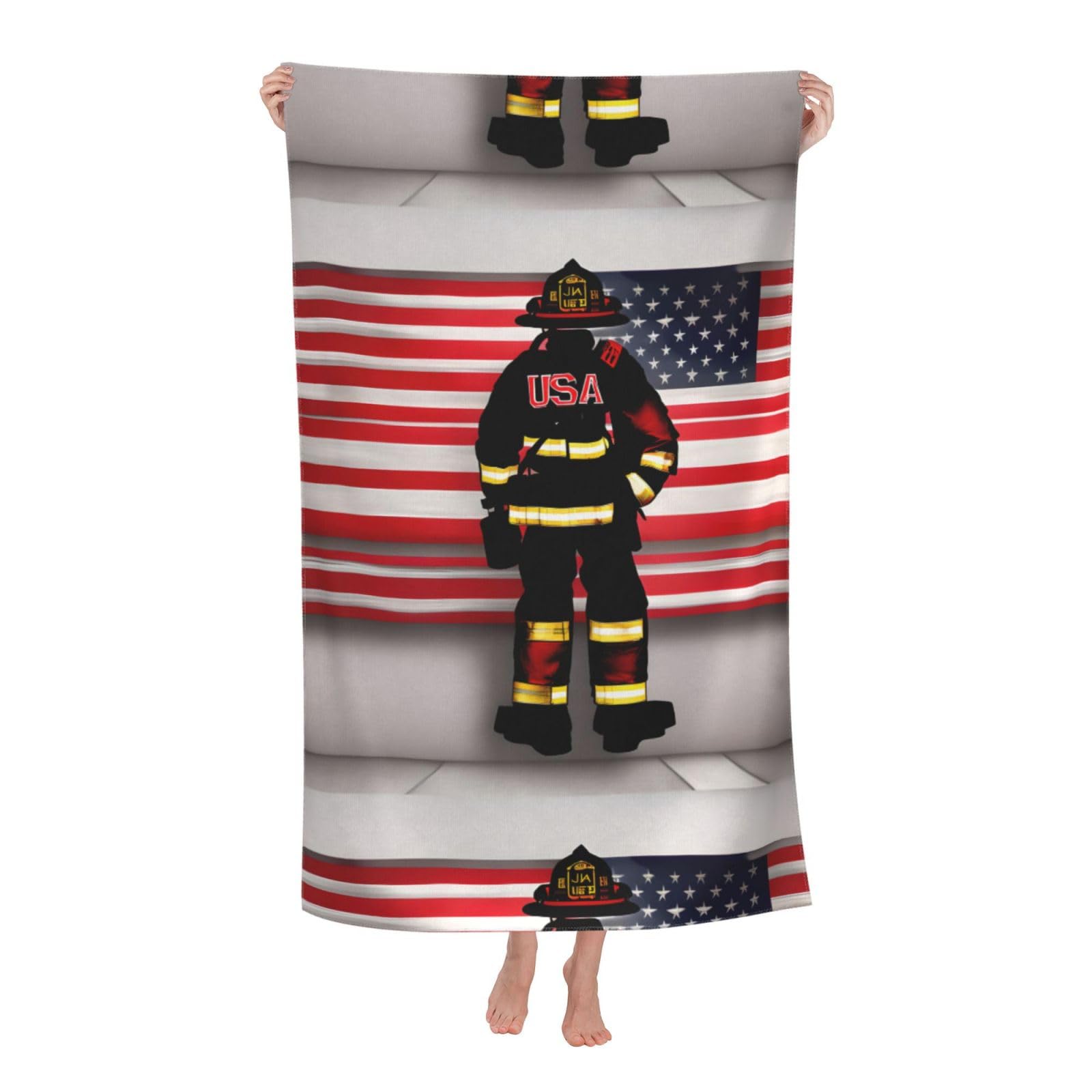 Cbaaghh Red Stripe Firefighter Usa Flag Print Adult Beach Towels,Beach & Pool Towel,Beach Towels,Towels For Camping