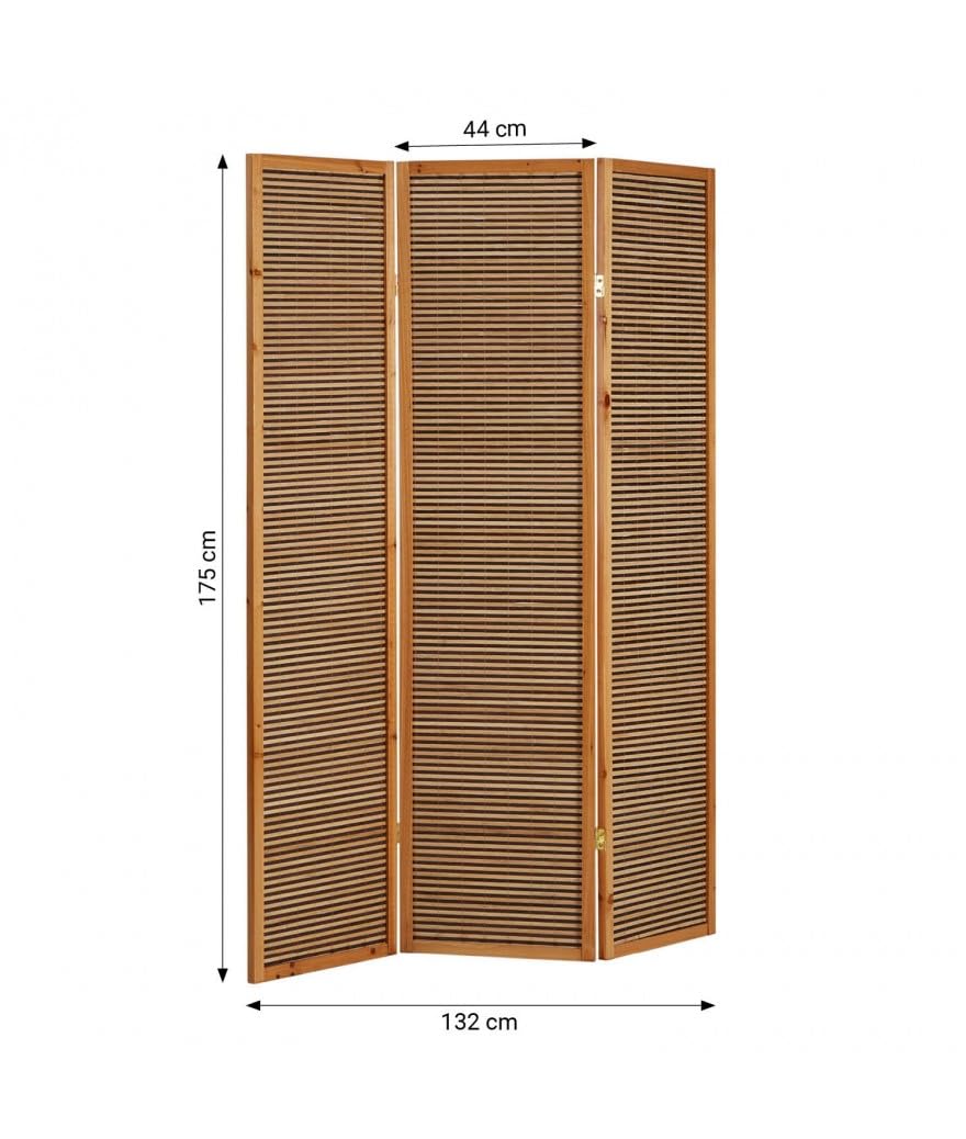 PEGANE Paravent en Bois Brun avec Bambou de 3 pans